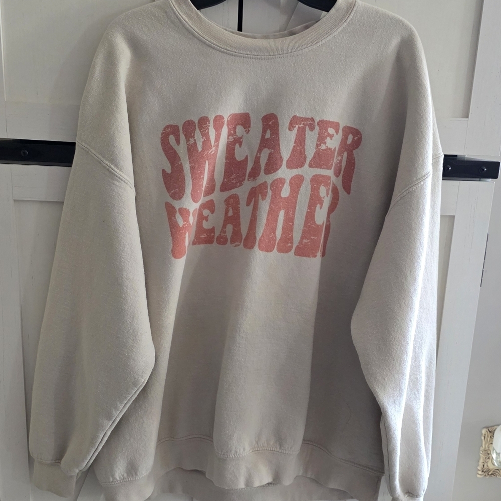 Gildan Beige Sweat Shirt with Pink Print
